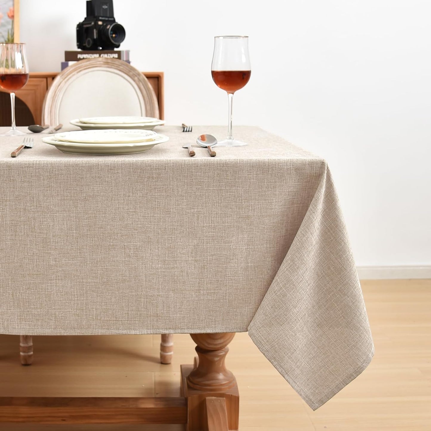 Fitable Faux Linen Beige Table Clothes Rectangle 60 x 144 Inch - 2 Pack Neutral Tablecloths for 10 Foot Tables, Faux Burlap Kitchen Table Covers for Dining, Party, Farmhouse, Banquet, Buffet