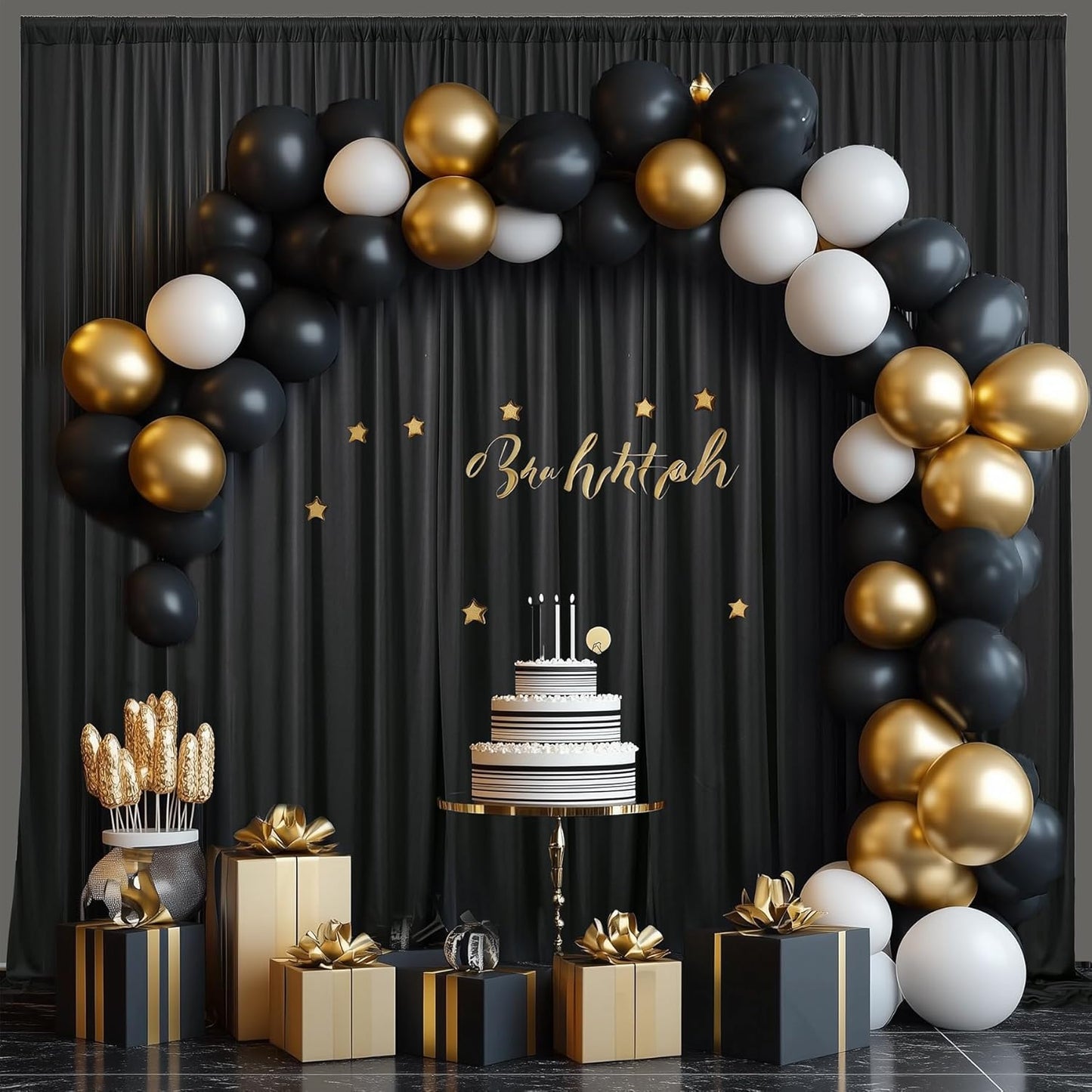 40×14ft Wrinkle Free Black Backdrop Curtain for Wedding Parties,8 Panels 5×14ft Height Soft Silky Polyester Photo Backdrop Drapes for Birthday Graduation Photography Stage Event Background Cloth