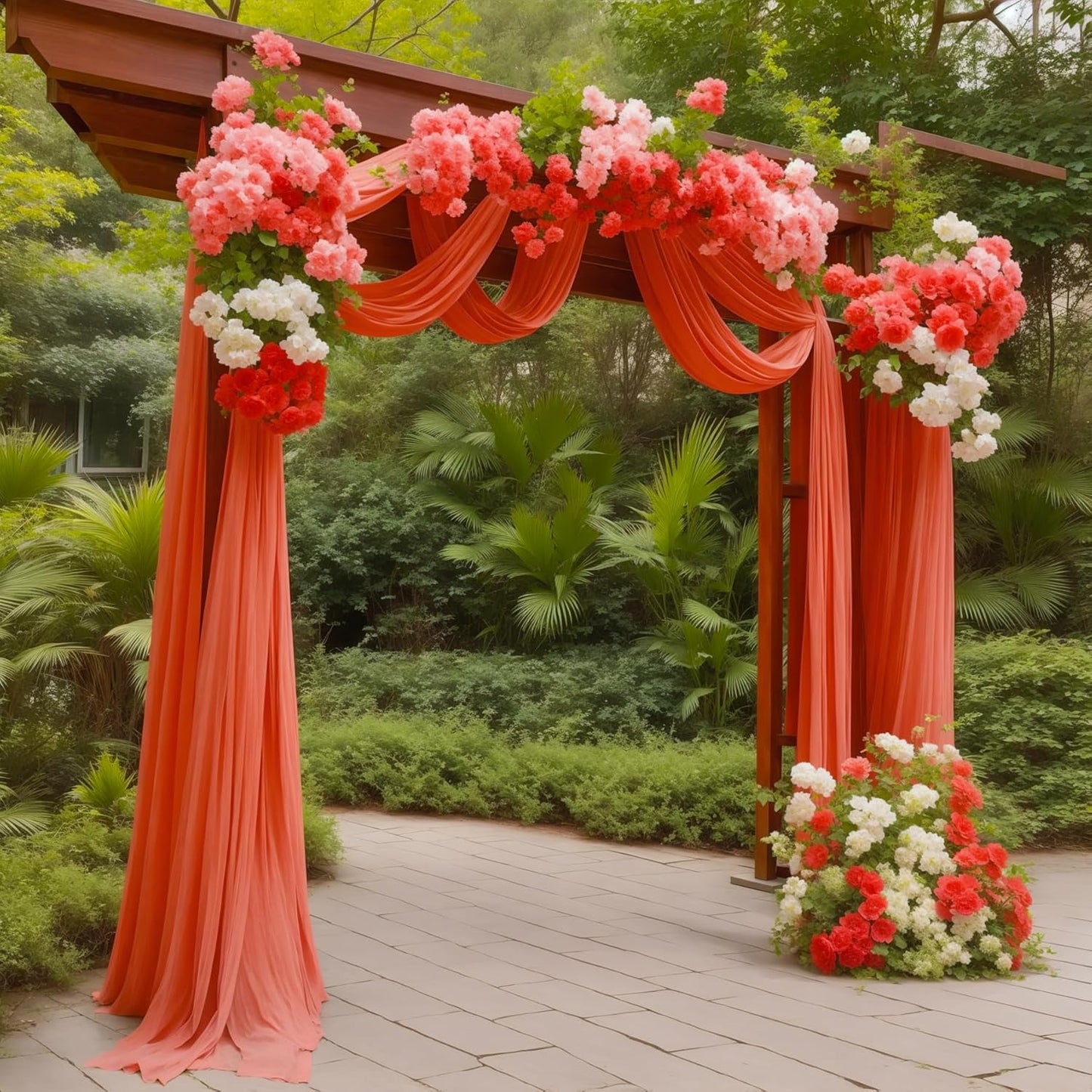 Arch Drapes for Wedding Arch Draping Fabric 6Panels Terracotta Sheer Backdrop Curtain for Ceremony Bridal Party Decor 19Ft Length x 28" Width