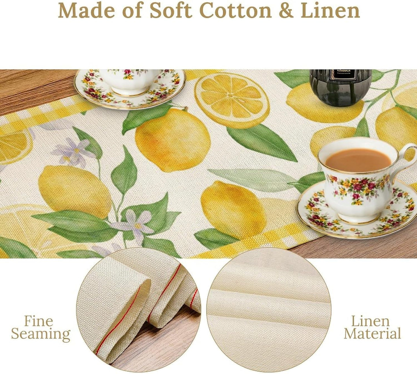 Lemon Table Runner,Yellow White Buffalo Plaid Summer Table Runner for Kitchen Dining Table Home Party Decoration 13x60 Inch