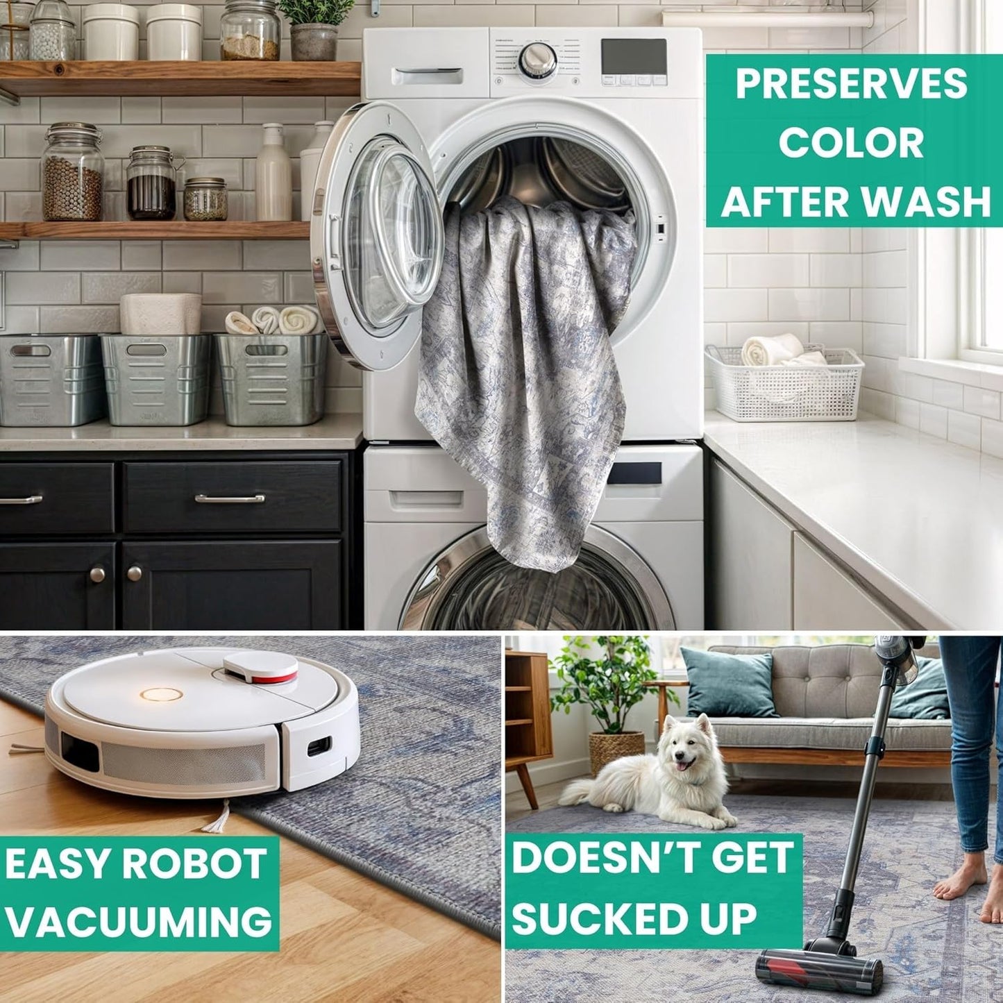 Bloom Rugs Washable Non-Slip 9' x 12' Rug - Blue/Sand Traditional Medallion Area Rug for Living Room, Bedroom, Dining Room, and Kitchen - Exact Size: 9' x 12'