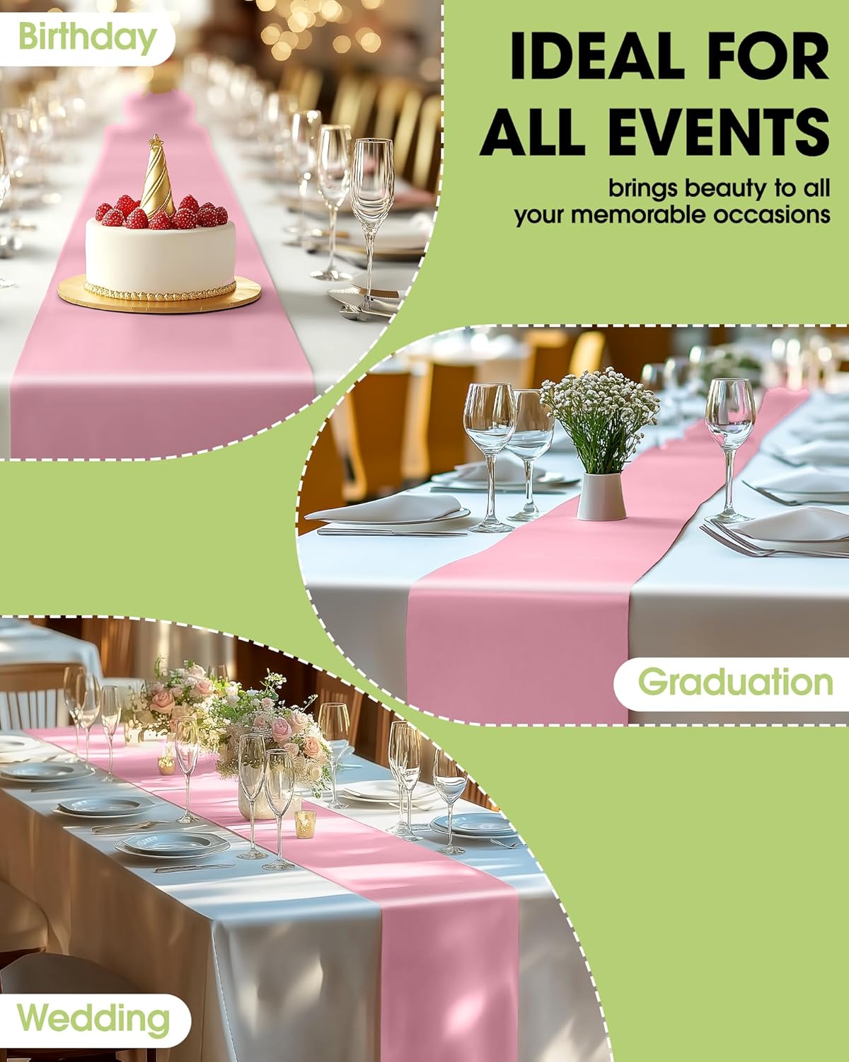 Pureegg Light Pink Plastic Table Runners - 10 Pack, 14'' x 108'', Water Resistant & Disposable Centerpiece Decorations for Table Cloth, Wedding, Birthday, Holiday, Baby Shower, Party, Home Decor