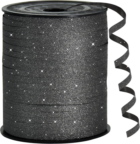 BEISHIDA 500 Yards Black Glitter Ribbon Curling Crimped, Glitter Ribbon Balloon String Shiny for Gift Wrapping Ribbon for Birthday Party Festival Art Craft Decor Florist Flowers Decoration