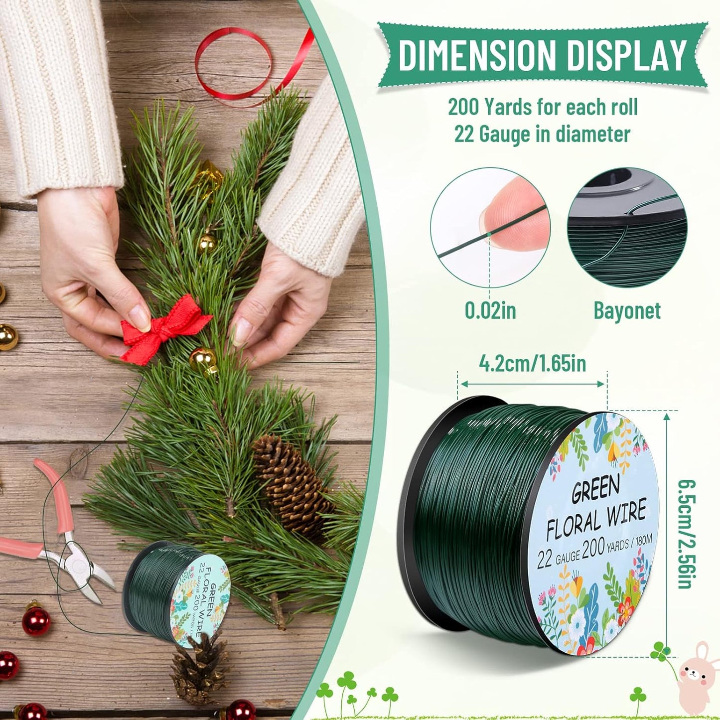 Floral Wire 22 Gauge Flower Wire for Craft, 200 Yards Green Flexible Paddle Florist Wires for Flower, Green Florist Wires Christmas Wreaths Tree, Garland Floral Flowers Arrangements, and Wreath Frame