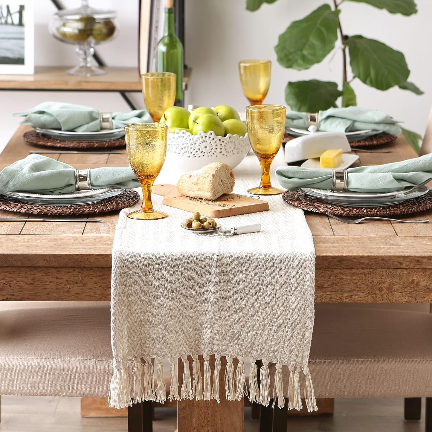DII Woven Basic Tabletop Collection Chevron Table Runner, 15x108, Off-White