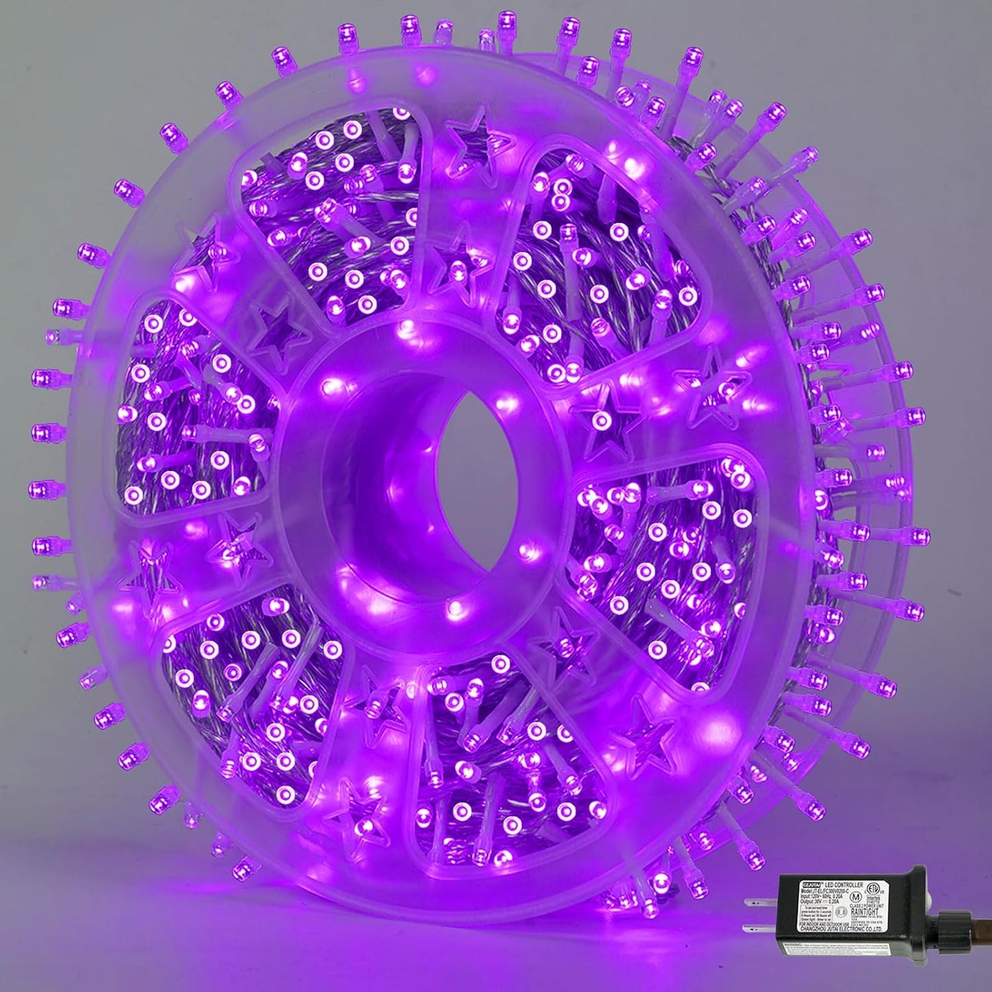 YEGUO 165ft 500 LED Halloween Lights Outdoor Waterproof, Purple String Lights Indoor Plug in, 8 Modes Clear Wire Purple Lights for Halloween Holiday Home Tree Garden Patio Decor