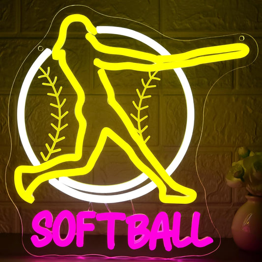 Softball Neon Sign for Wall Decor Dimmable Softball Party Neon Light for Girls Sport Team Light up Sign for Women Fans Club Court Wall Art Office Park Christmas Birthday Gifts Size12.2*12.1In(WZCP232)