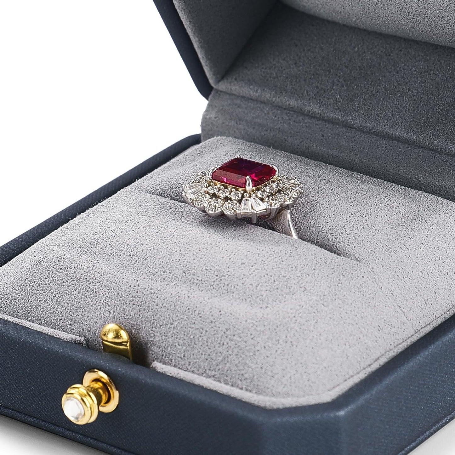 Oirlv Luxury Leather Ring Box for Jewelry Gift Octagon Women Ring Holder for Wedding Day, Proposal, Engagement, Anniversary(Blue,Single)