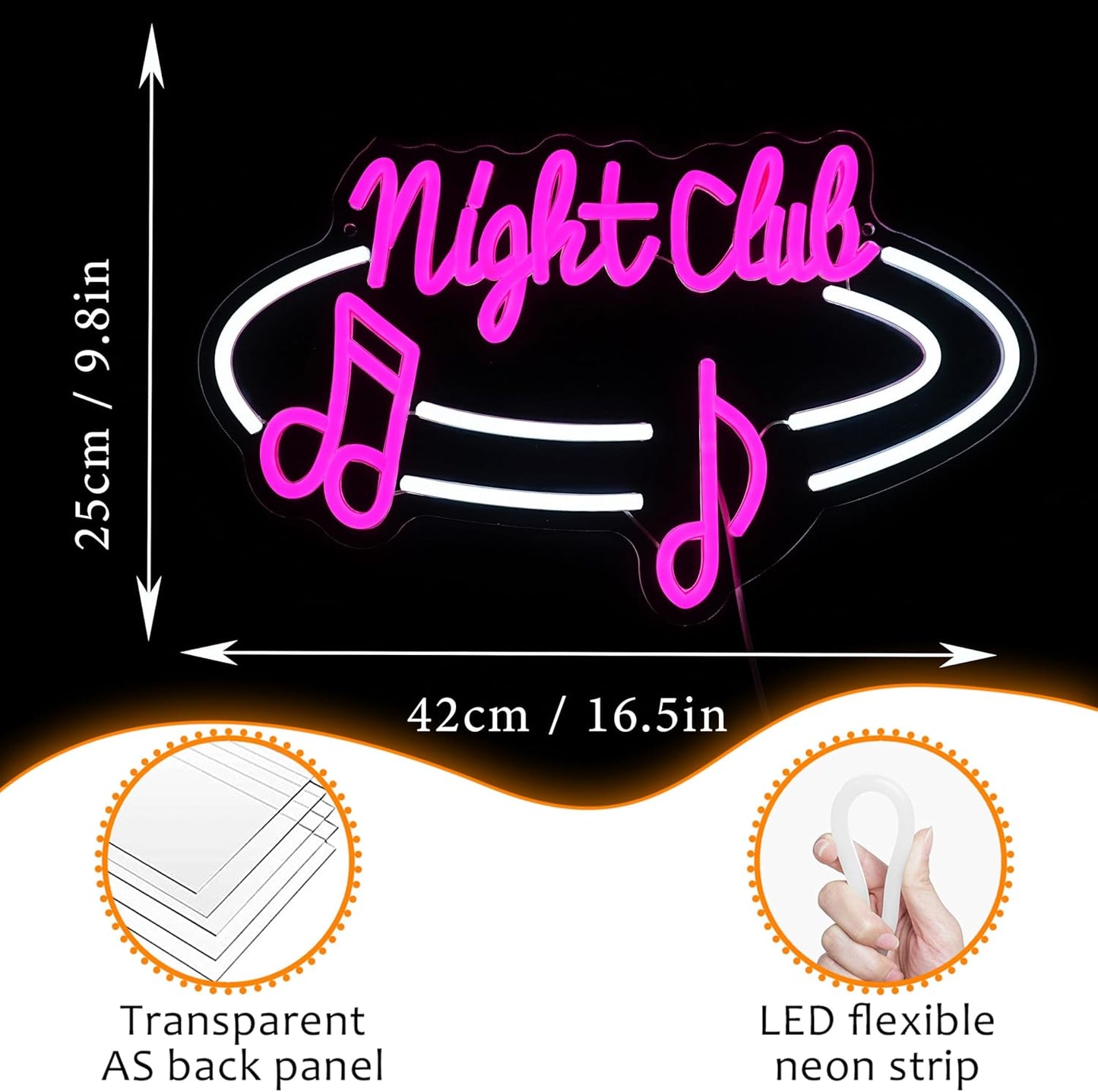 LISIGNVE Night Club Neon Sign Dimmable Switch Led Bar Sign Neon Light for Wall Decor USB Powered Music Light Up Sign for Bar Club Party Pub Music Station(16.5 * 9.8 In)