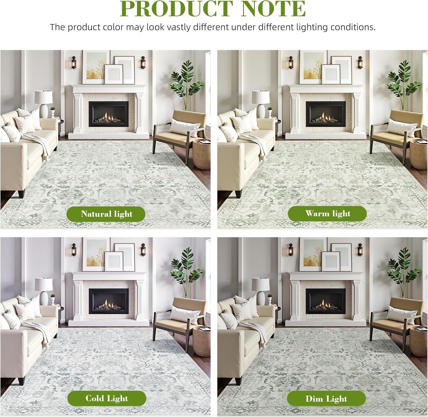 Green Area Rugs 8x10 Rugs for Living Room, Traditional Washable Rugs for Bedroom Distressed Large Area Rug Living Room Rug Non Slip Rug Carpet for Dining Nursery