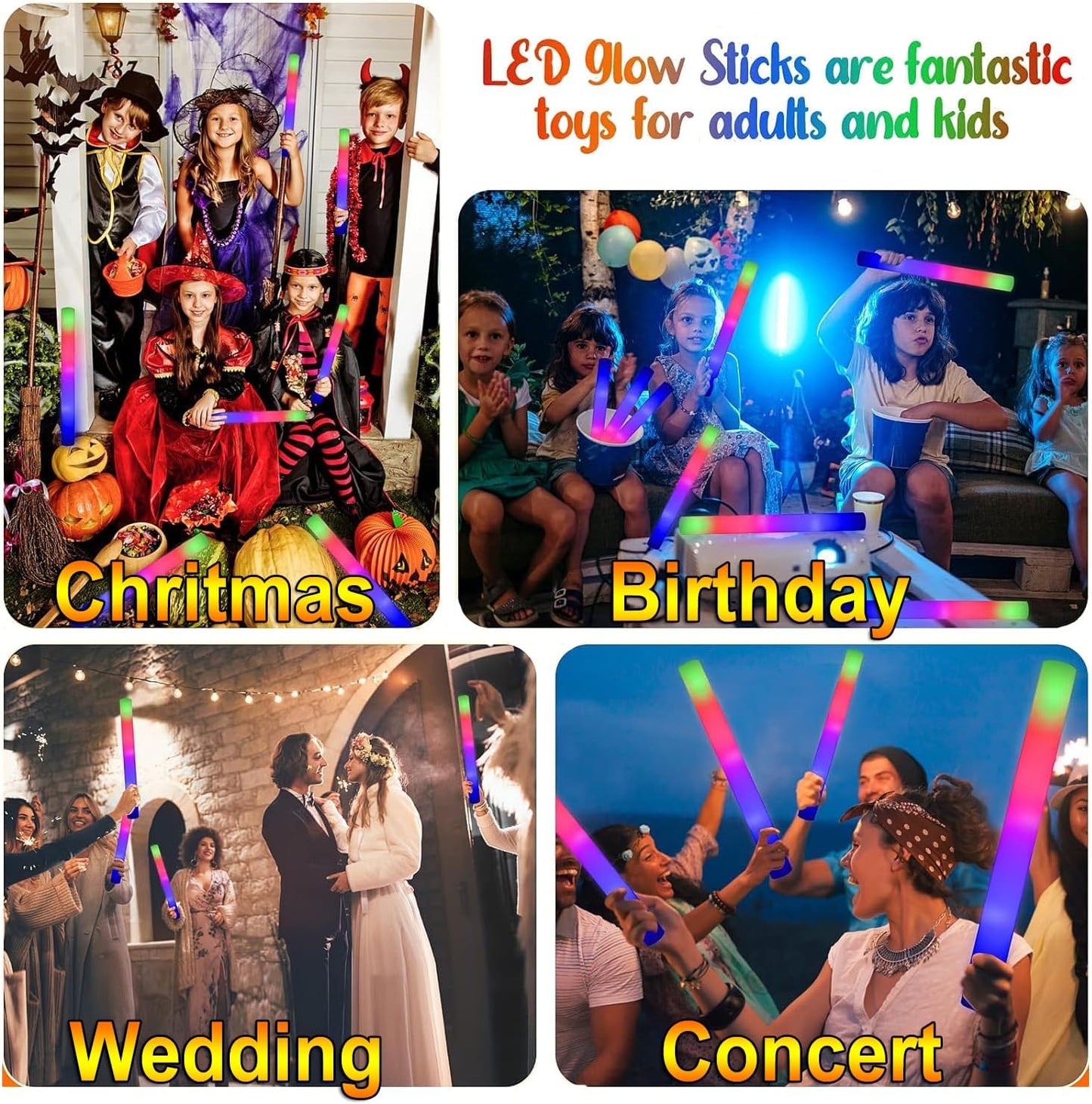 LifBetter Light Up Glow Sticks Bulk, LED Foam Sticks in The Dark with 3 Modes Flashing Led Foam Multicolor Batons Light up Party Favors for Birthdays, Weddings, Concerts, Festivals (156pcs)