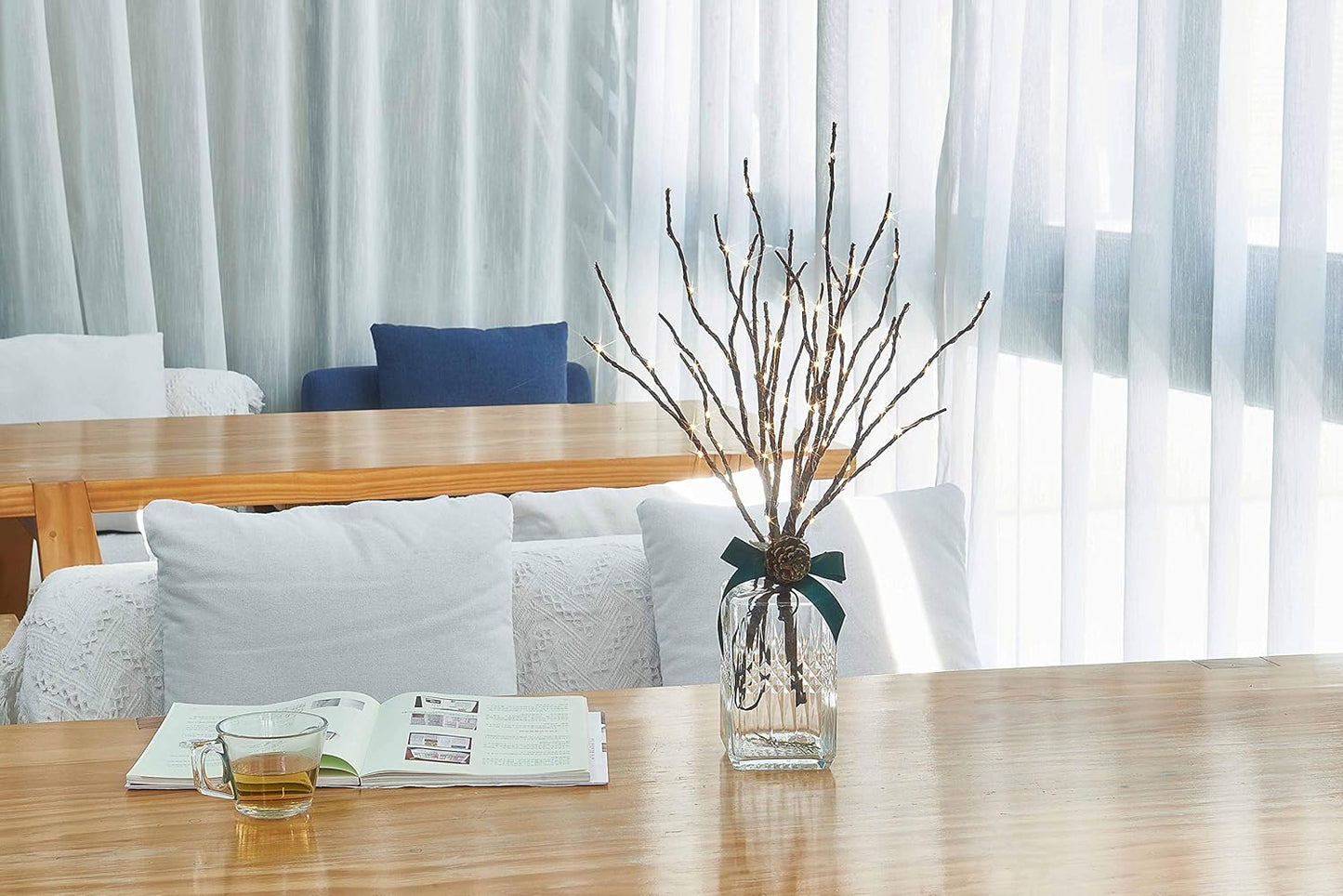 Fudios Lighted Branches 18IN 70 Warm White LED with Timer Twig Lights Battery Operated for Christmas Wedding Party Decoration(2 Set)