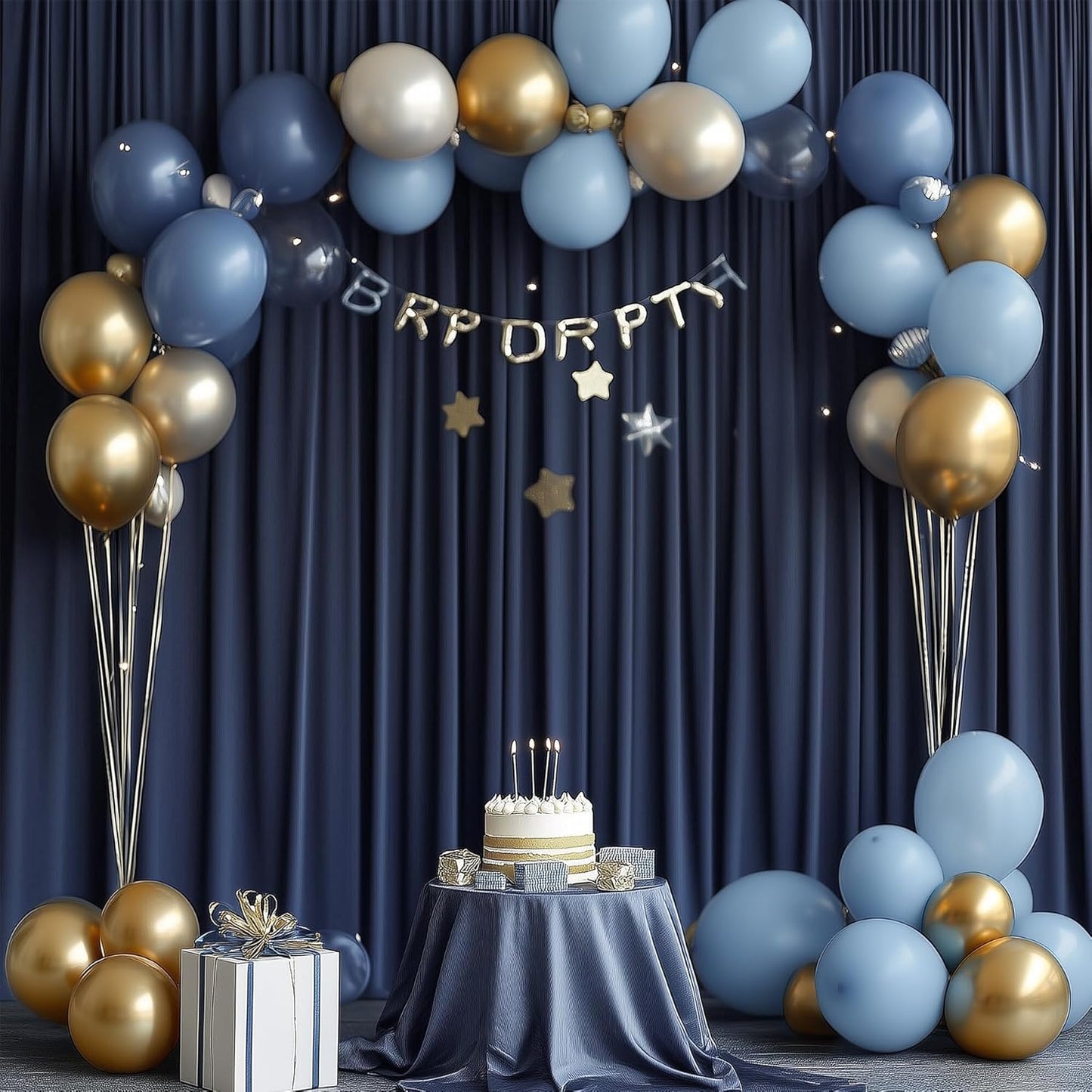 50ftx12ft Wrinkle Free Navy Blue Backdrop Curtain, 10 Panels 12FT Height Navy Blue Wedding Backdrop Drapes, Silky Polyester Back Drop Cloth for Birthday Photography Background Party Backdrop Draping