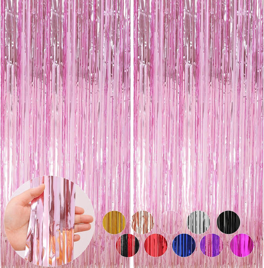 2 Pack Pink Foil Fringe Curtains Streamers Party Decorations 3.3 x 8.2 ft, Pink Tinsel Curtain Fringe Backdrop for Parties, Door Fringe Birthday Streamers, Barbie Backdrop Birthday Party Decorations