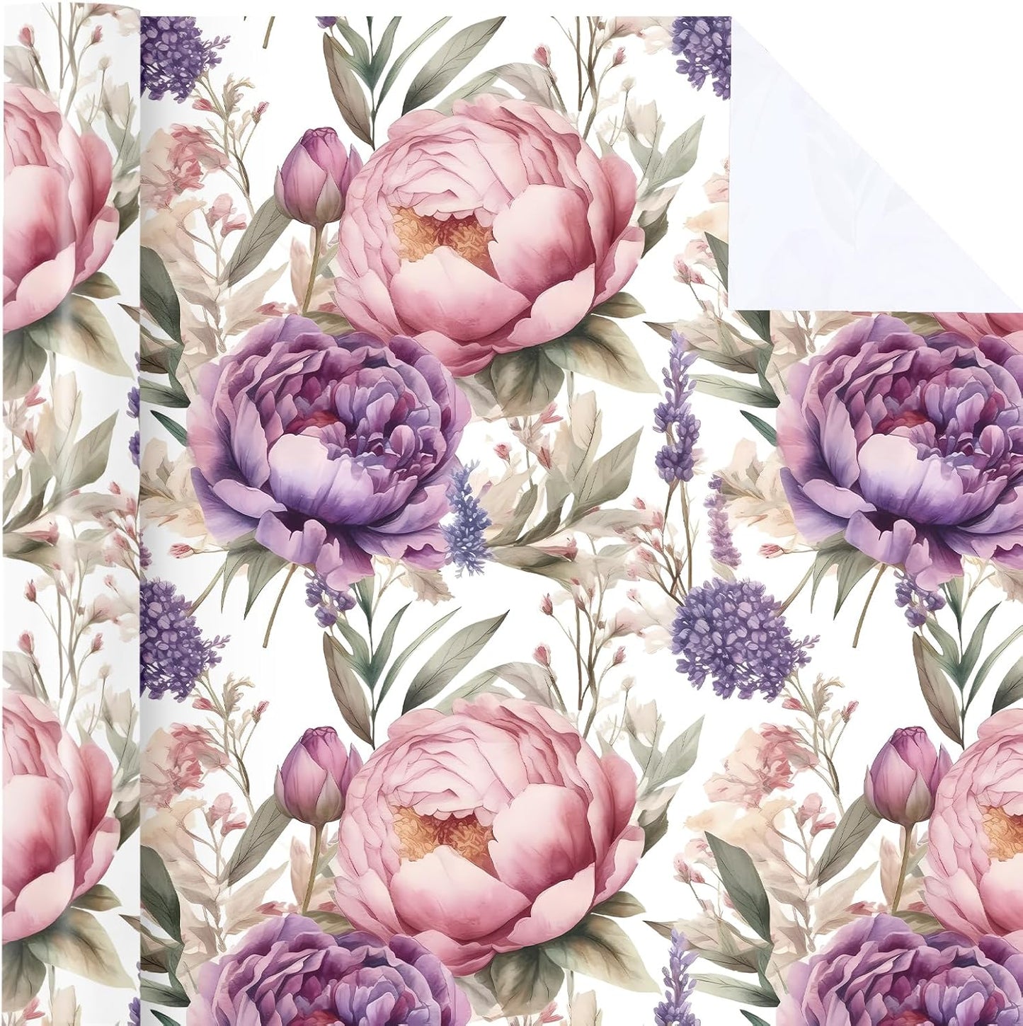 WRAPAHOLIC Floral Wrapping Paper Roll - Mini Roll - 17 Inch x 33 Feet - Purple Flower Wrapping Paper, Perfect for Girls Women Birthday, Wedding, Bridal Shower