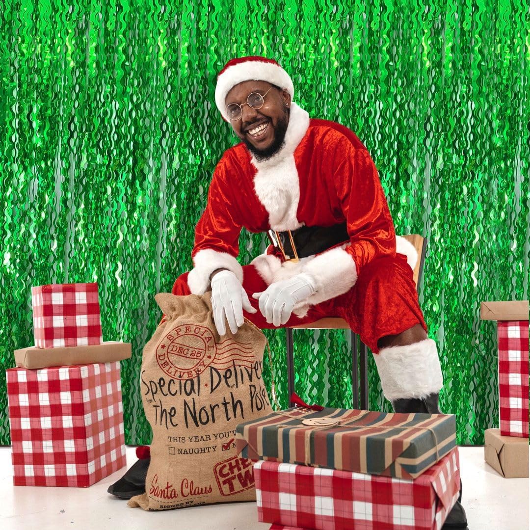 Green Streamers Foil Fringe Backdrop Curtains Photo Booth Props Tinsel Backdrop for Birthday Dinosaur Animal St Patrick's Day Jungle Theme Forest Football Christmas Party Decorations