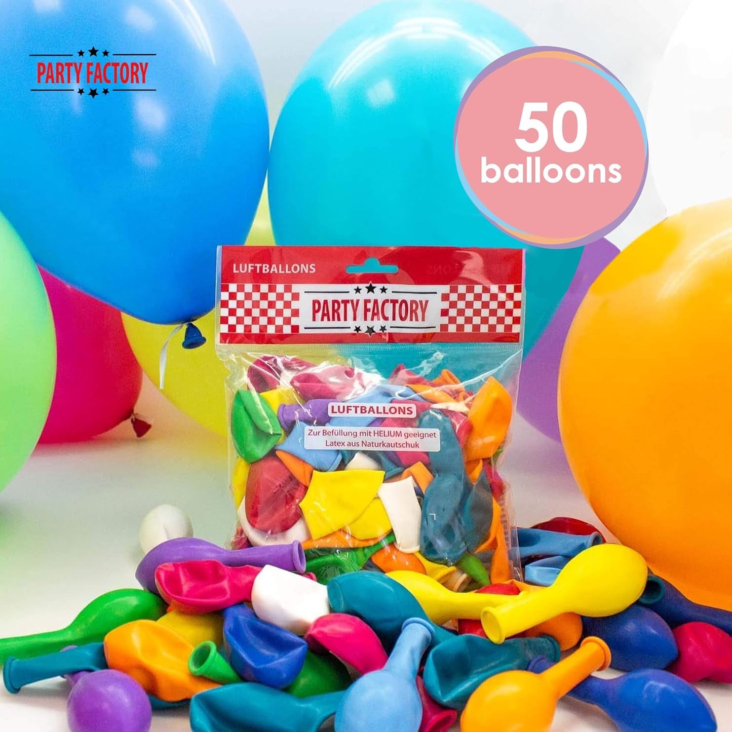 Party Factory Helium bottle for up to 50 Balloons incl. Latexballoons, Helium Cylinder 14 cu. ft. Gas with filling quantity for Balloons, Ideal for Party, Events