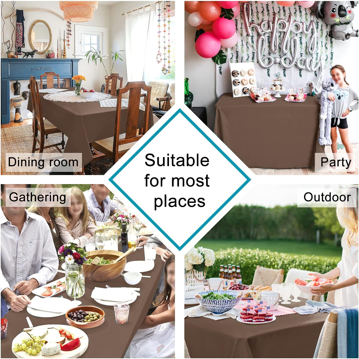 Hiasan Tan Rectangle Tablecloth - Waterproof Washable Polyester Fabric Table Cloth for Buffect Dining Birthday Party Wedding, 60 x 140 Inch