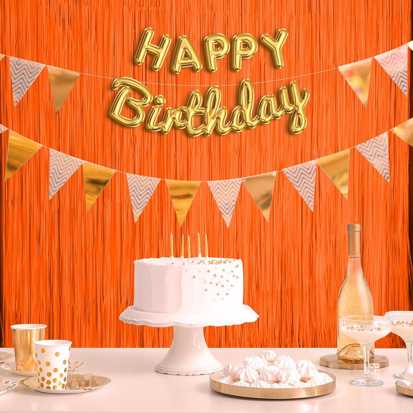 CANREVEL 2 Pack 3.3x6.6 Feet Orange Foil Fringe Backdrop Curtains, Tinsel Streamers for Basketball Theme Birthday Party, Graduation, Halloween, Fall Party Decorations