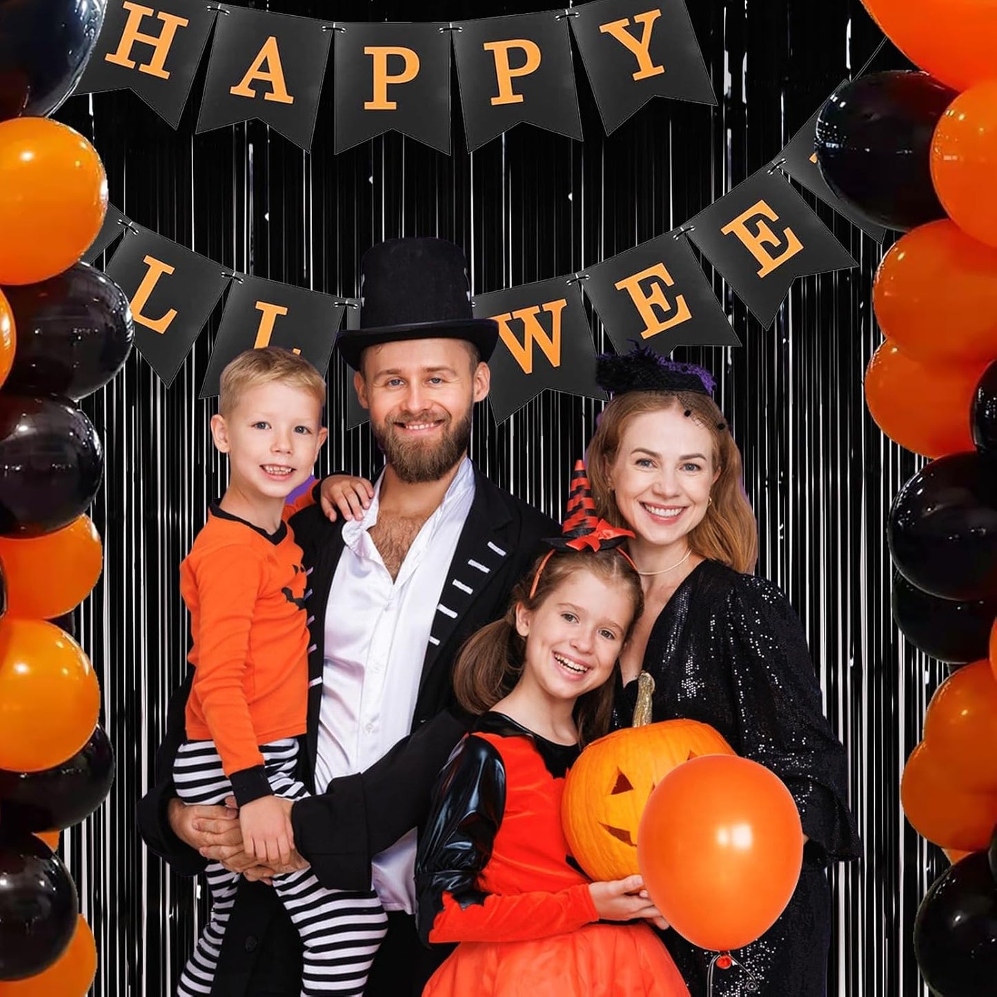 4Pack Black Foil Fringe Curtains Black Streamers Backdrop for Party Decorations, Wedding, Graduation, Halloween, Birthday, Photo Booth Props