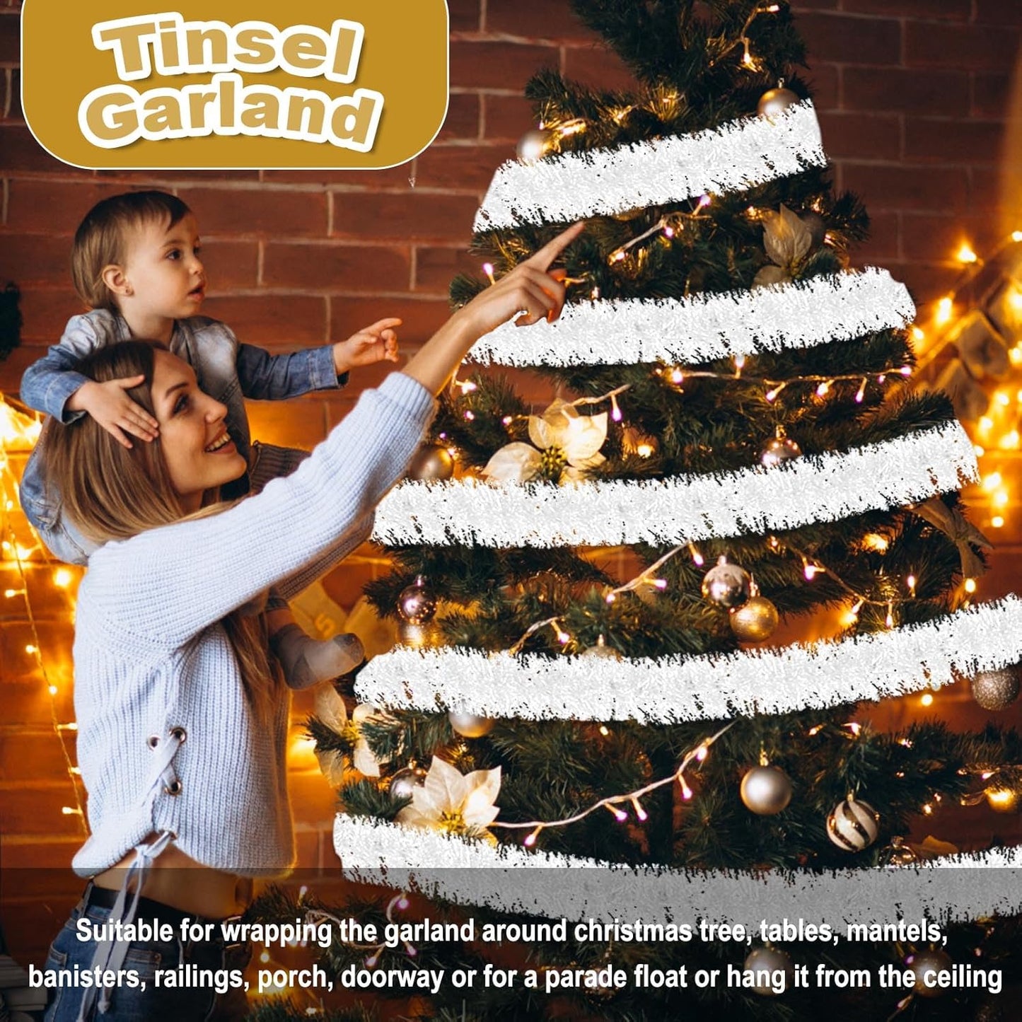 50 Feet Christmas Foil Fringe Banner Metallic Tassle Garland Metallic Backdrop Parade Floats Shiny Hanging Ceiling, Valentine's, Wedding, New Year Party Decorations(2" x 50', Macaron White)