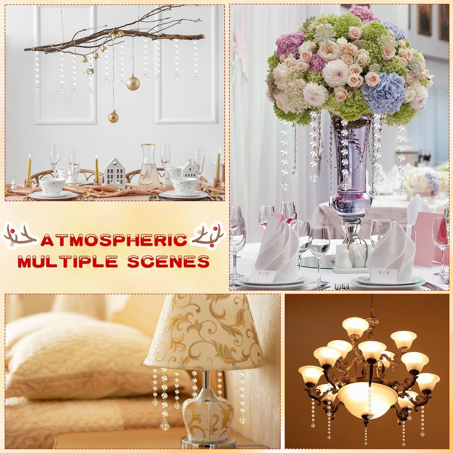 Nuenen 100 Pcs Acrylic Hanging Crystals for Centerpieces Chandelier Clear Crystal Garland Strands Ornament Acrylic Clear Beads Prisms Pendant for Christmas Tree Window Home Decoration(Diamond)