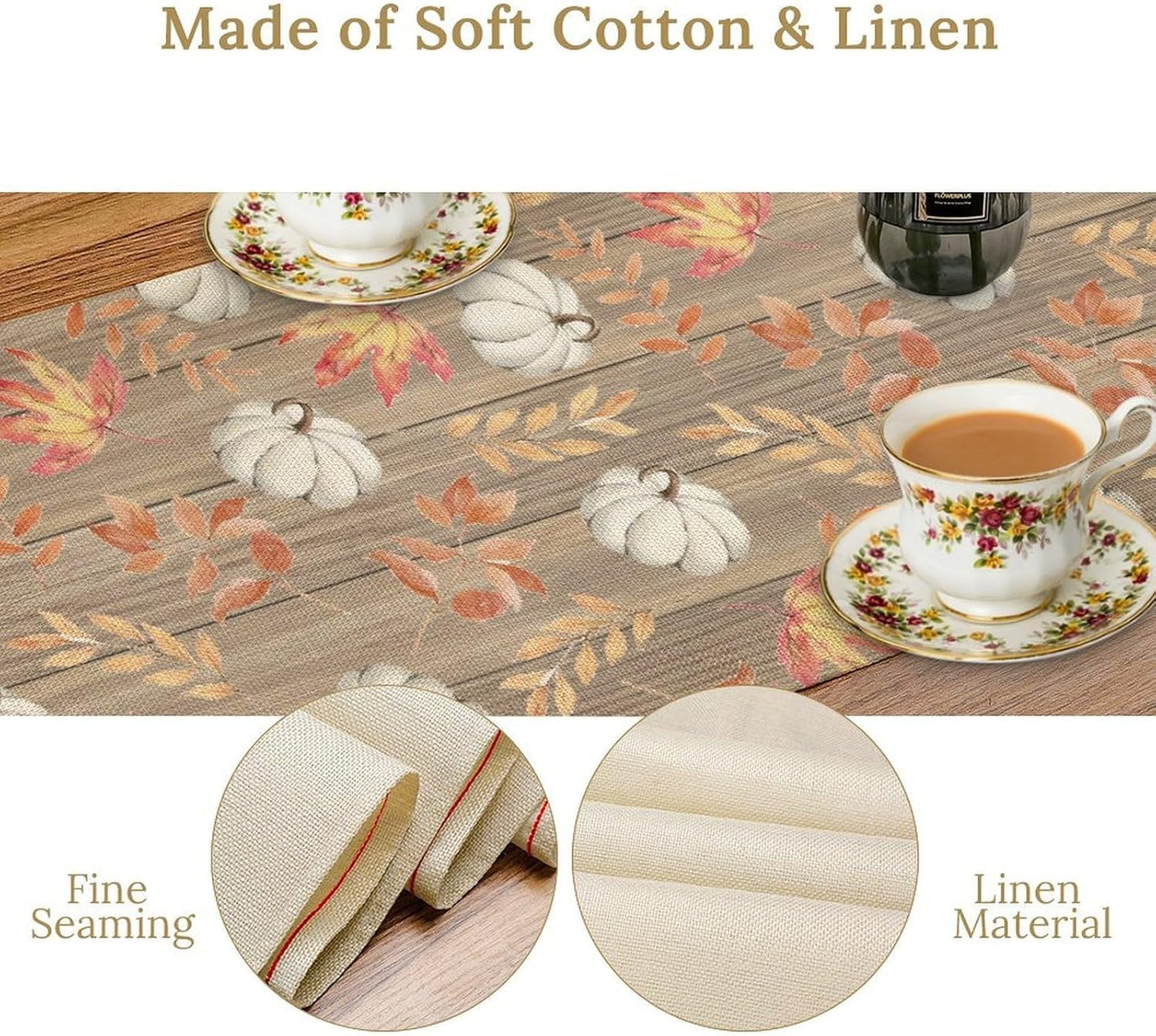 Autumn Table Runner,Pumpkins Maple Leaves Wood Fall r Seasonal Table Runner Kitchen Dining Table Decoration for Home Party Decor 13x36 Inch