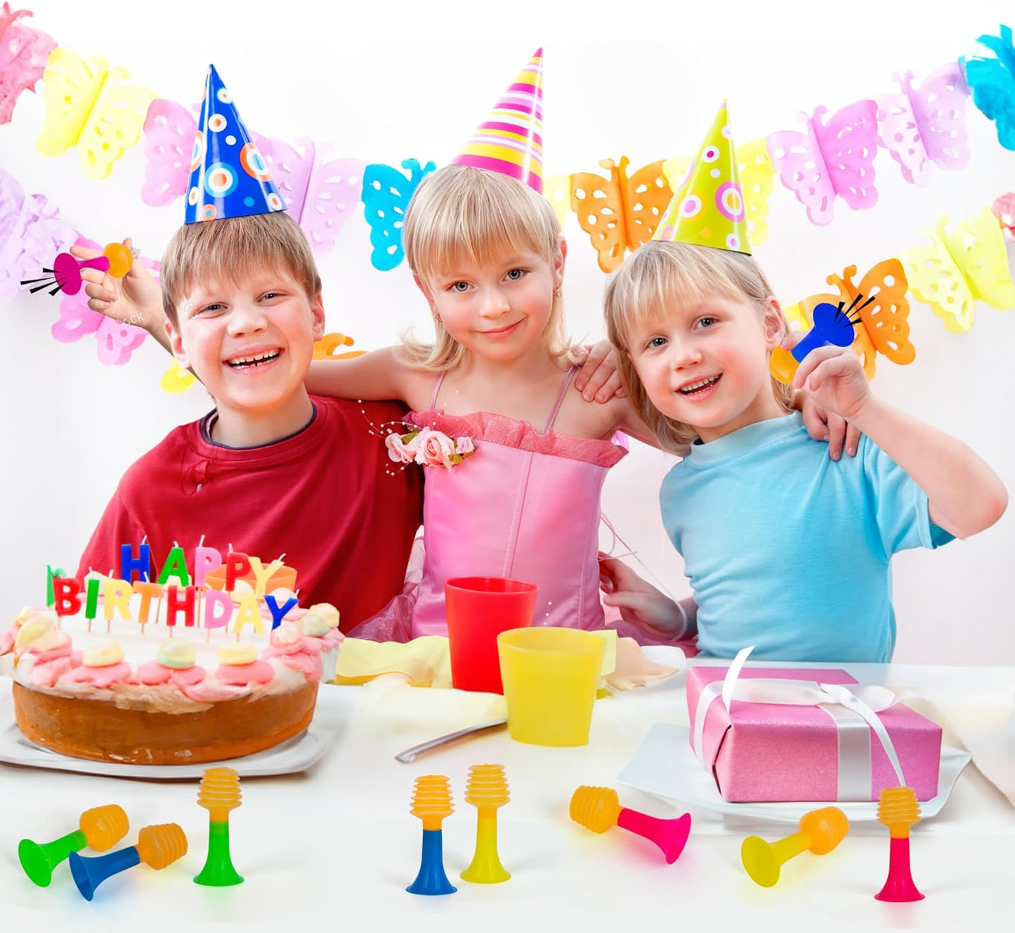 ArtCreativity Mini Push Trumpet Party Blowers, Set of 12 Horn Noise Makers for Sporting Events, Easter Basket Essentials, Classroom Prizes, Party Favors Goodie Bags Stuffers for Kids, Assorted