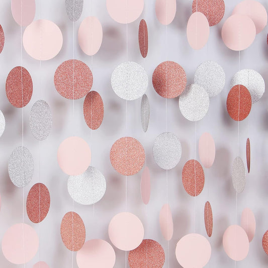 Rose-Gold Pink Silver Party Decorations - 52Ft Paper Streamer Women Girls Happy Birthday Decoration Baby Bridal Shower Garland Bachelorette Banner Engagement Brunch Mothers Day Decor
