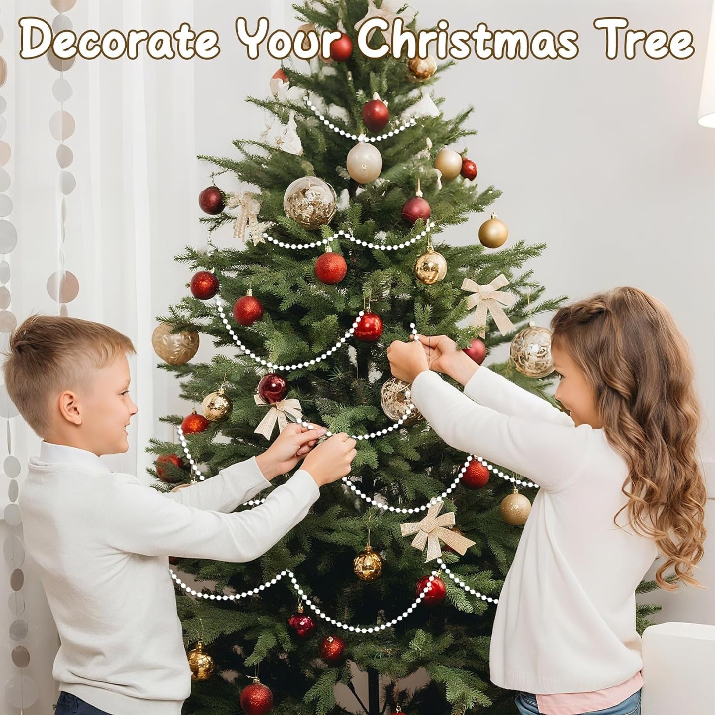 Pearl Beads Garland, 6 MM White Faux String of Pearls, Pearl Garland for Christmas Tree 82FT Pearl Beads Strand Spool Bead Roll for Crafts Floral Centerpieces Wedding Party Christmas Tree Decorations