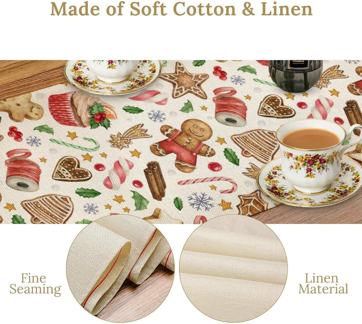 Christmas Table Runner, Christmas Gingerbread New Year Xmas Table Cloth Kitchen Dining Table Decoration for Home Party Decor 13x108 Inch