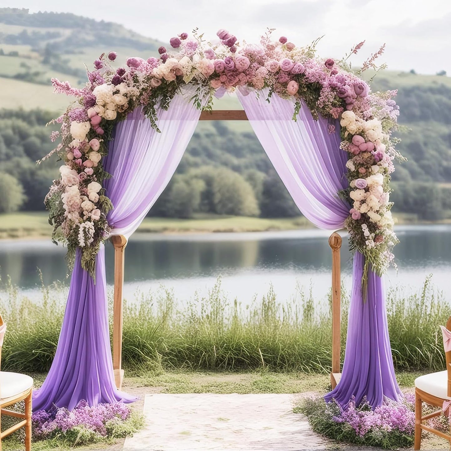 DUOBAO Lavender Chiffon Backdrop Curtain-2 Panels 29"x120" Wide 74cm by 300cm Length Sheer Wedding Backdrops Drapes Beach Curtains for Living Room Voile Window Drape Polyester Photography Background