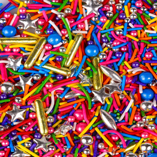 Rainbow Sprinkles for Cake Decorating - Metallic Gold Sprinkles Silver Star, Colorful Jimmies, Sugar Pearl, Cupcakes Topper, Ice Cream, Cookie Decorations for Christmas Birthday Party