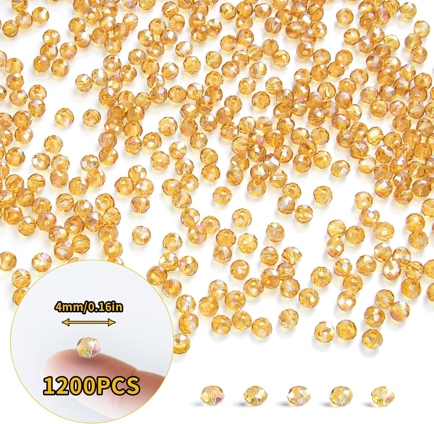 1200 Pcs 4mm Round Crystal Glass Beads for DIY Jewelry, Ideal for Bracelets, Necklaces, Pendants, and Handmade Craft Projects(Gold Champagne)
