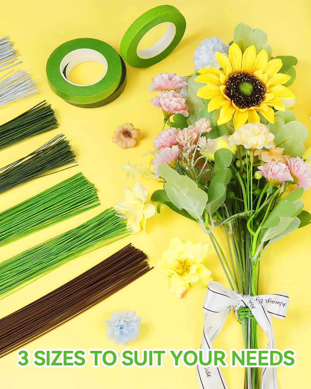 100 PCS FIVEIZERO 26 Gauge LightGreen Floral Wire Stems for Artificial Flower Making,Florist Wires,Flower Wire for Crafts,Alambre para Flores for Wreaths, Flower Arrangements and DIY Projects