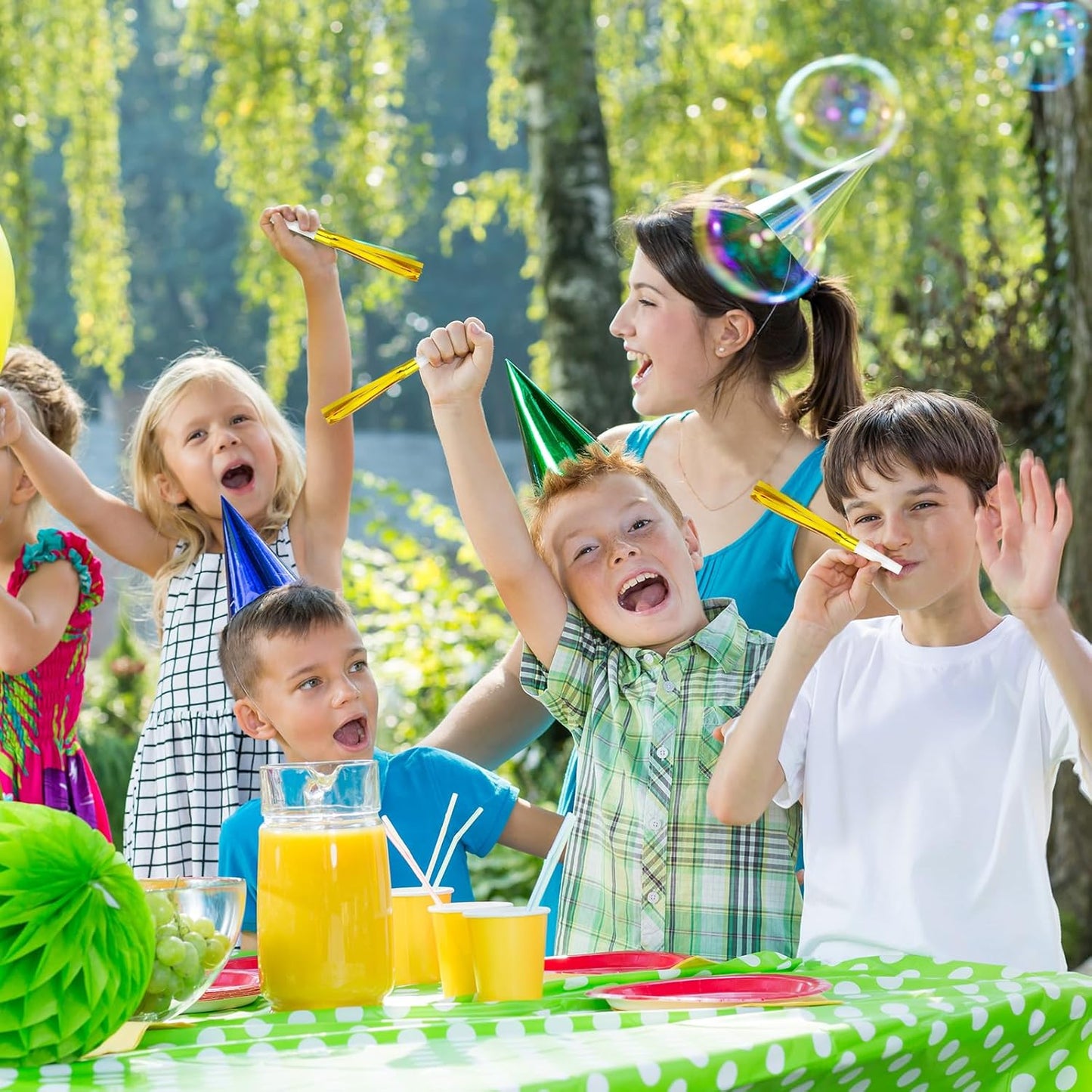 Metallic Fringed Noise Makers, 24 Pcs, Gold White, Silver White, for Noise Makers Party Favors, Baby Shower, Kids Birthday, New Year Party