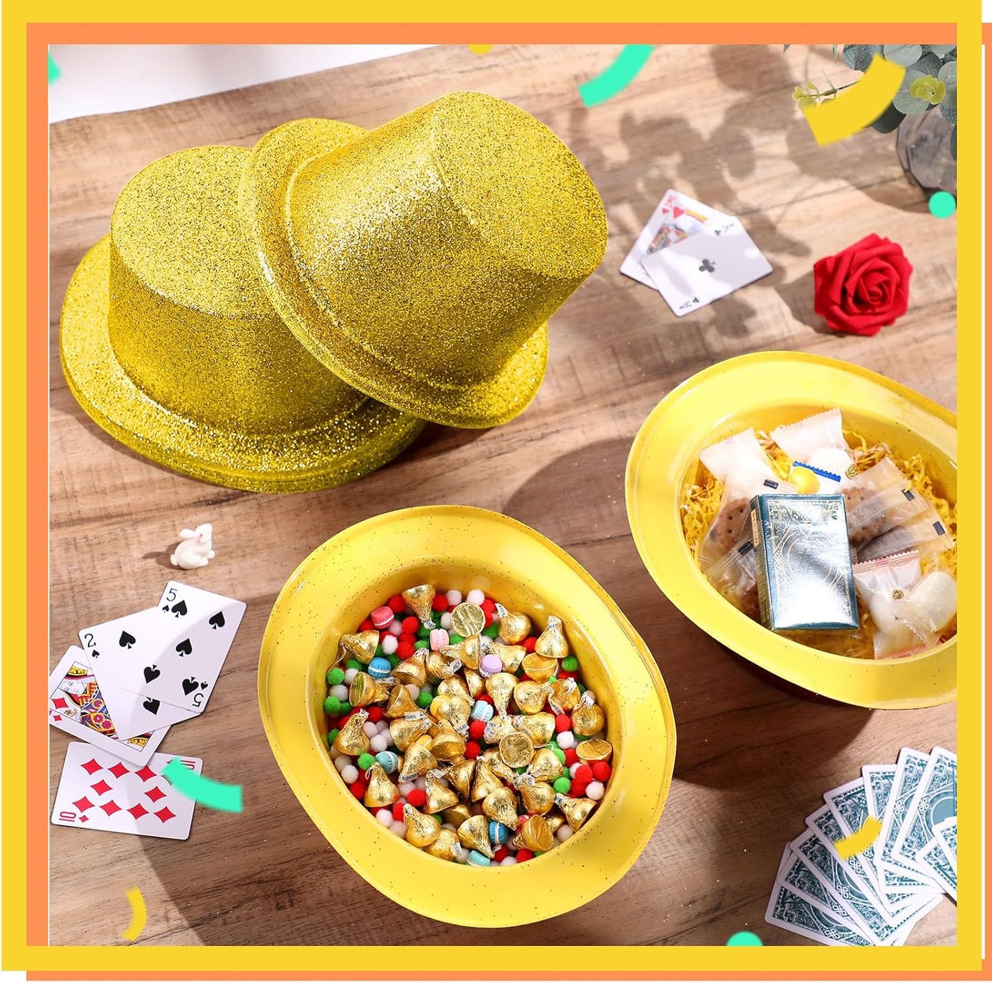 Hillban 24 Pcs Halloween Glitter Top Hat Bowler for Adults 1920s Dress Glitter Hats for Masquerades Party