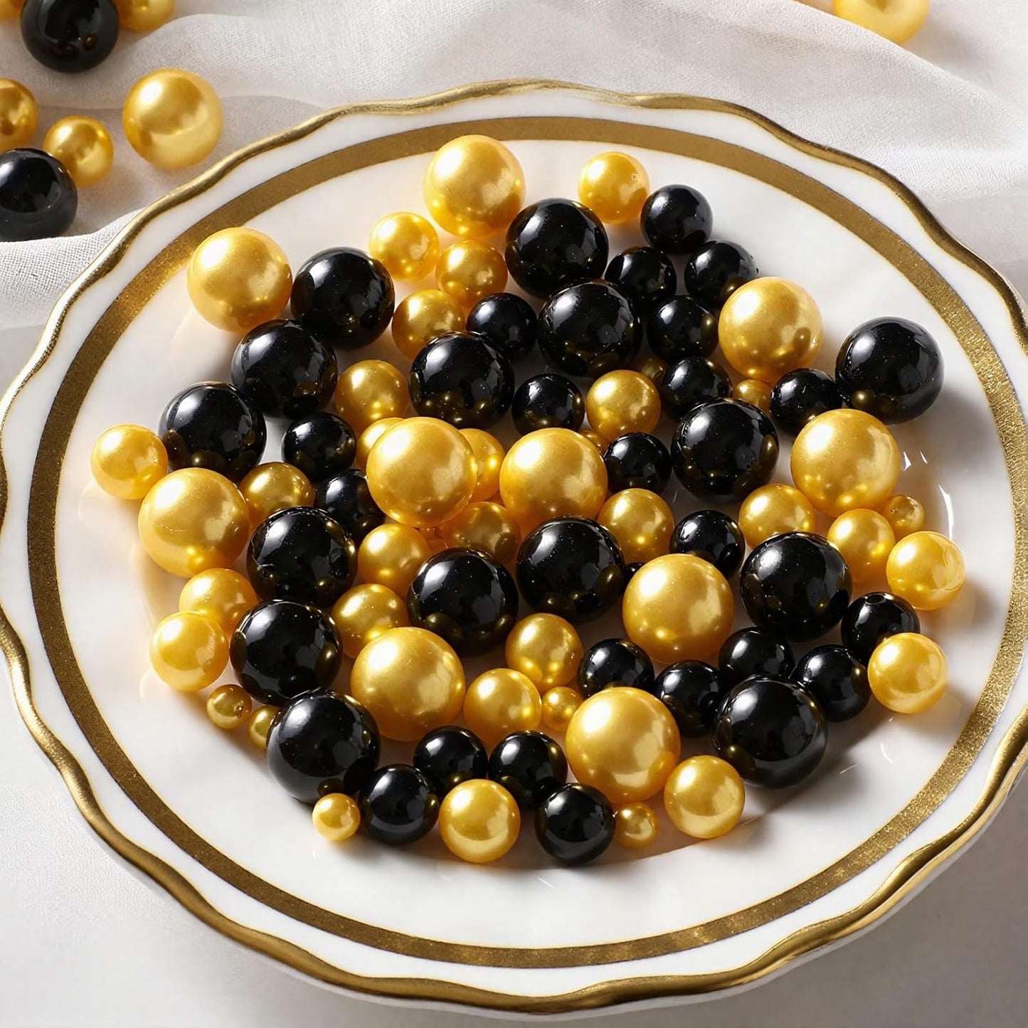 200 Pcs Vase Filler Beads Black and Gold Pearl Beads for Vase No Hole Pearls for Centerpieces Vases Home Table Party Decor Wedding DIY 8/14/20mm