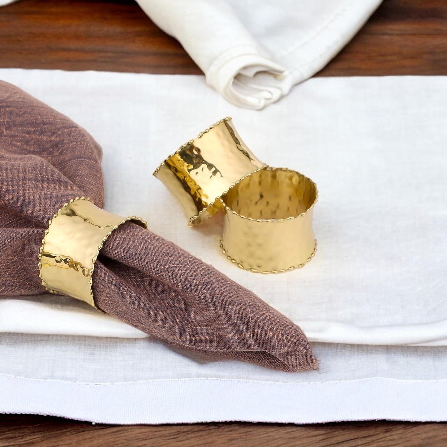 Gold Napkin Rings Set of 8 - Brass Metal Napkin Holders for Table Decor, Dinner Parties, Weddings, Holidays, Elegant Round Serviette Rings for Dining Table Decoration - ALPHA Living HOME