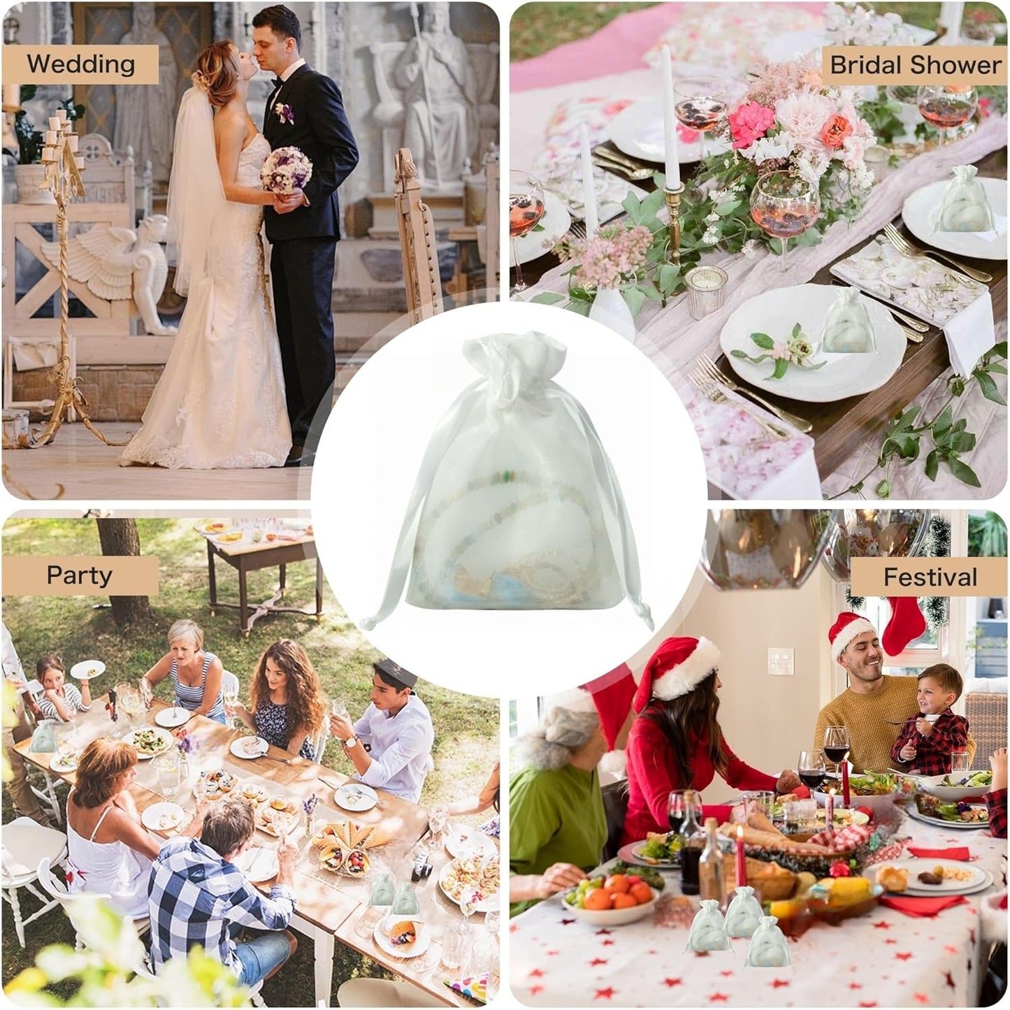 QIANF 20 Pcs White Small Organza Bags 3X4 inch for Wedding Favors with Drawstring, Mini Mesh Gift Bags Jewelry Pouch for Candy Bridal Shower Party Favor Baby Shower Christmas