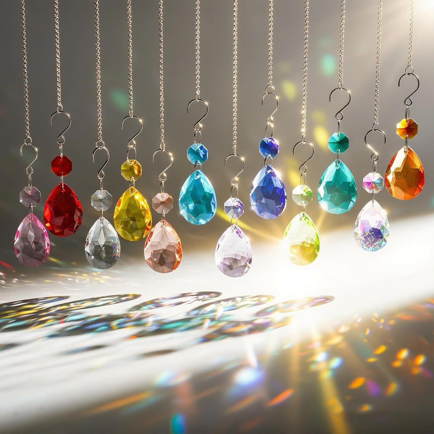 H&D HYALINE & DORA 3Inch Crystal Suncatcher Bauhinia Prisms Pendants 10Pcs Chandelier Crystals Replacement Hanging Sun Catcher Beads for DIY Arts Crafts Decor (Green)