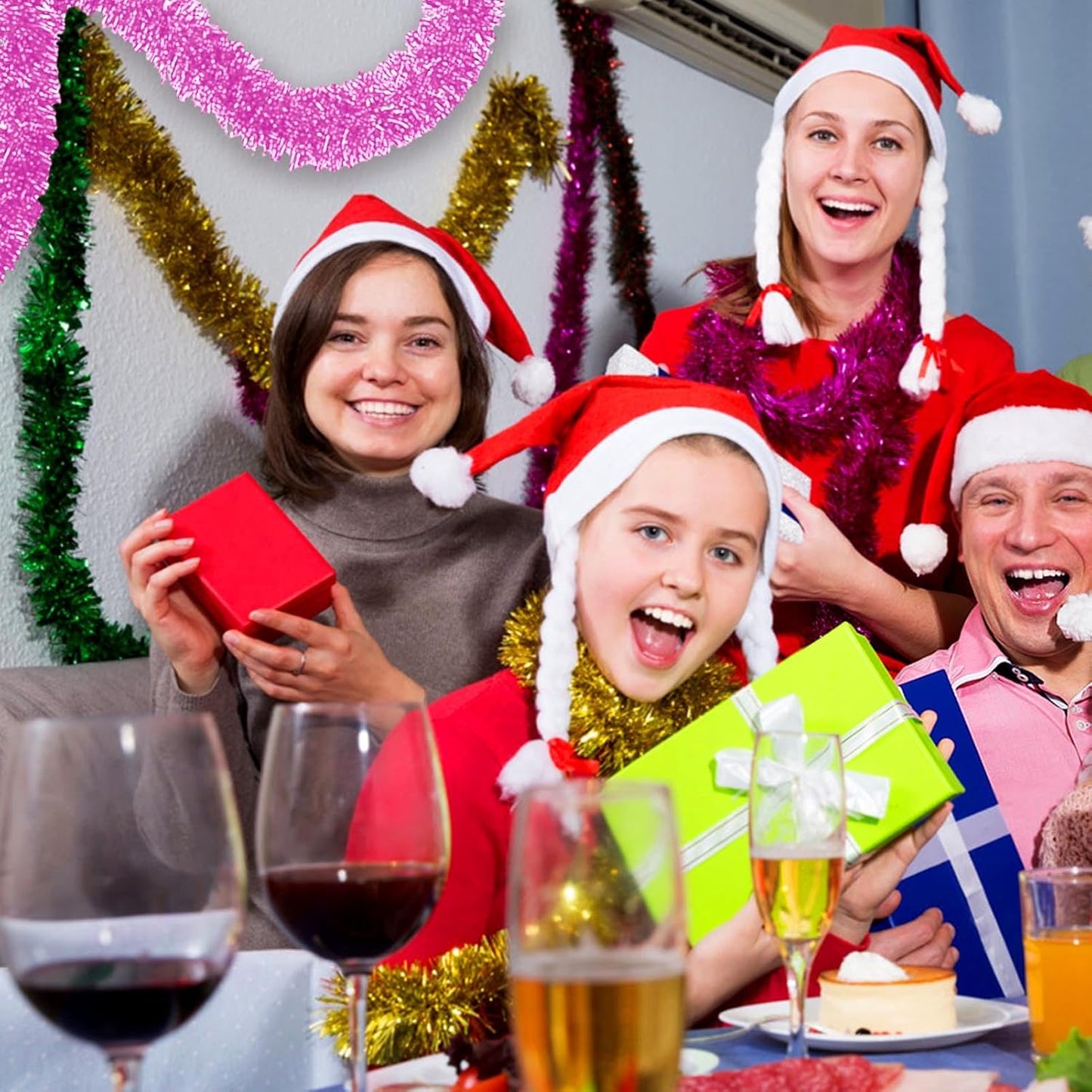 50 Feet Christmas Foil Fringe Banner Metallic Tassle Garland Metallic Backdrop Parade Floats Shiny Hanging Ceiling, Valentine's, Wedding, New Year Party Decorations(2" x 50', Macaron Pink)