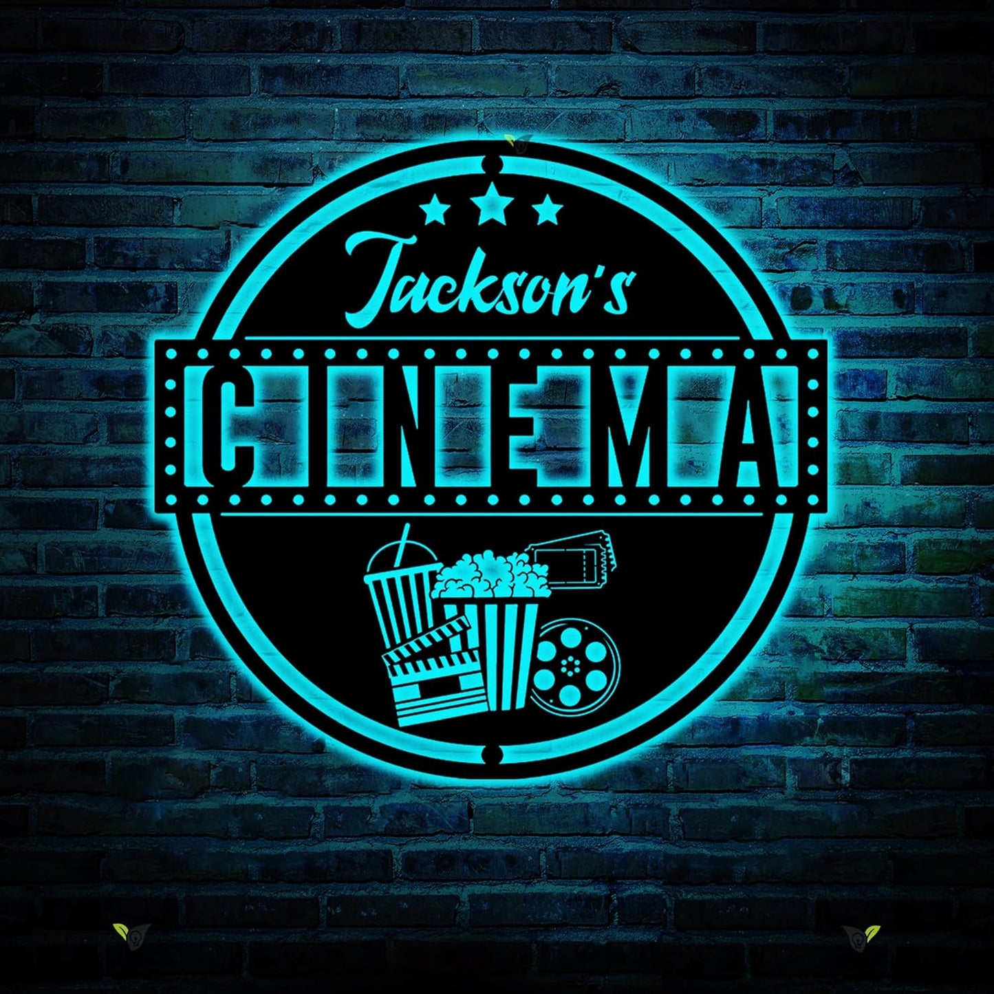 Custom Movie and Popcorn Metal Wall Art LED Light Custom Family Cinema Home Theater Name Sign Home Decor Theater Decor Xmas Birthday Gift