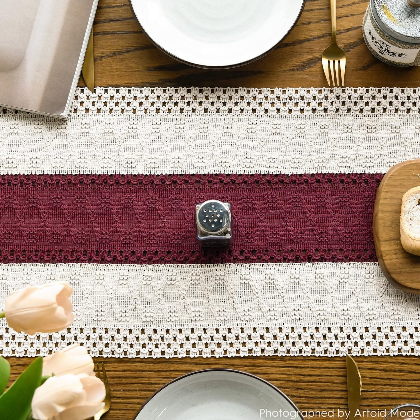 Artoid Mode Red Farmhouse Rustic Table Runner, Seasonal Holiday Hollow Kitchen Dining Table Decoration for Home Party Decor 12x36 Inch