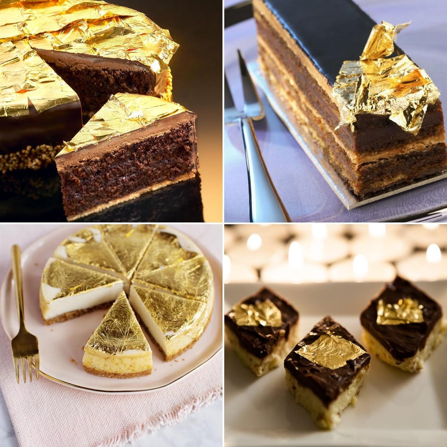 20 Sheets Gold Flakes, Premium 24K Gold Leaf 3.15×3.15 Inches Craft Art Decoration Perfect for Decorating Cakes Desserts Drinks Ice Cream Sushi