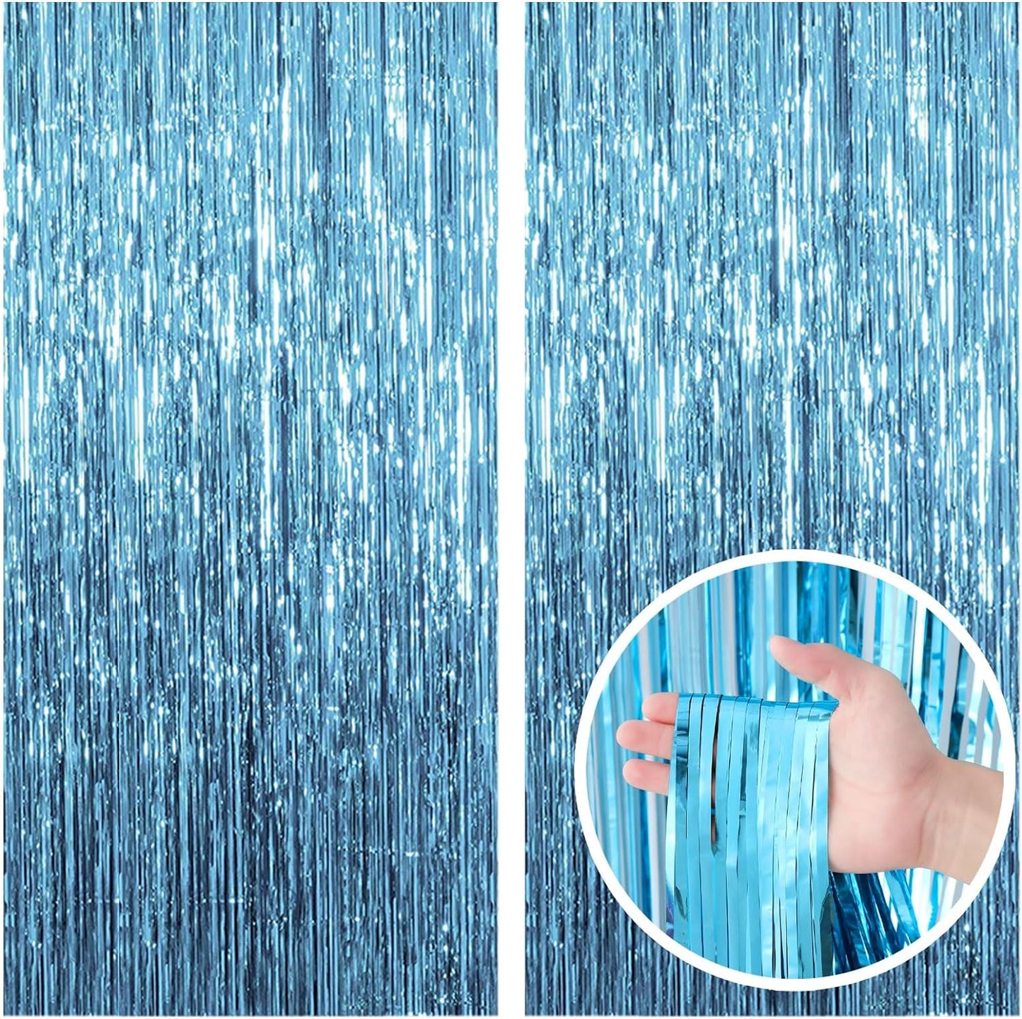 2 Pack Blue Backdrop Curtain Tinsel Streamers Ocean Themed Decor Birthday Party Decorations Foil Fringe Backdrop Graduation Baby Shower Bachelorette Winter Party Decorations Supplies
