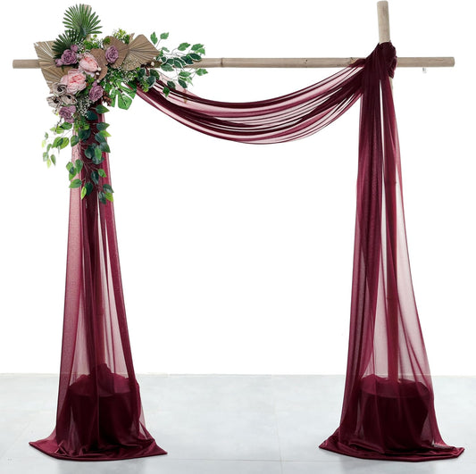VDS Pack of 1 Panel (30 Inch X 40 Feet) Wedding Arch Draping Fabric Sheer Chiffon Fabric Drapery for Wedding Ceremony Reception Swag Backdrop Canopy Chuppah ARBO Altars Decoration (Burgundy)