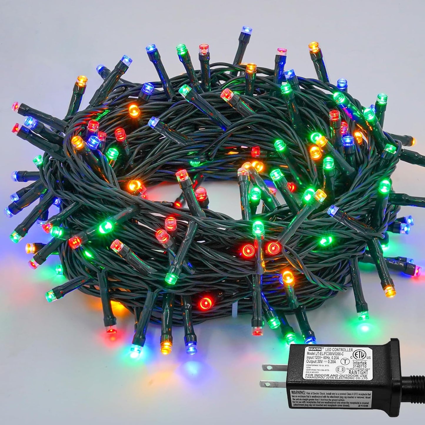 YEGUO 66ft 200 LED Christmas Light Outdoor Waterproof, 8 Modes String Lights Multicolor, Green Wire Twinkle Tree Light Plug in with Timer Memory
