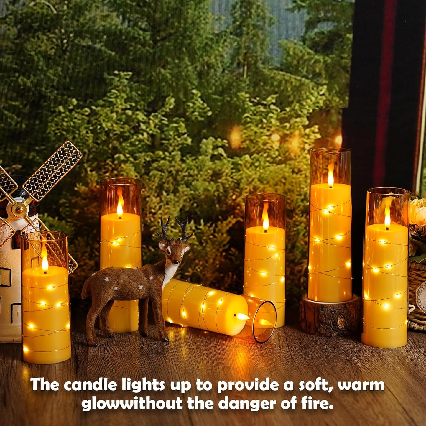 Flameless Candles with Embedded Star String - Battery Operated LED Candles, with Remote,12 Gold Flickering Candles for Christmas, Weddings, Home Decor & Party,(D 2.3"×H 5" 6" 7")
