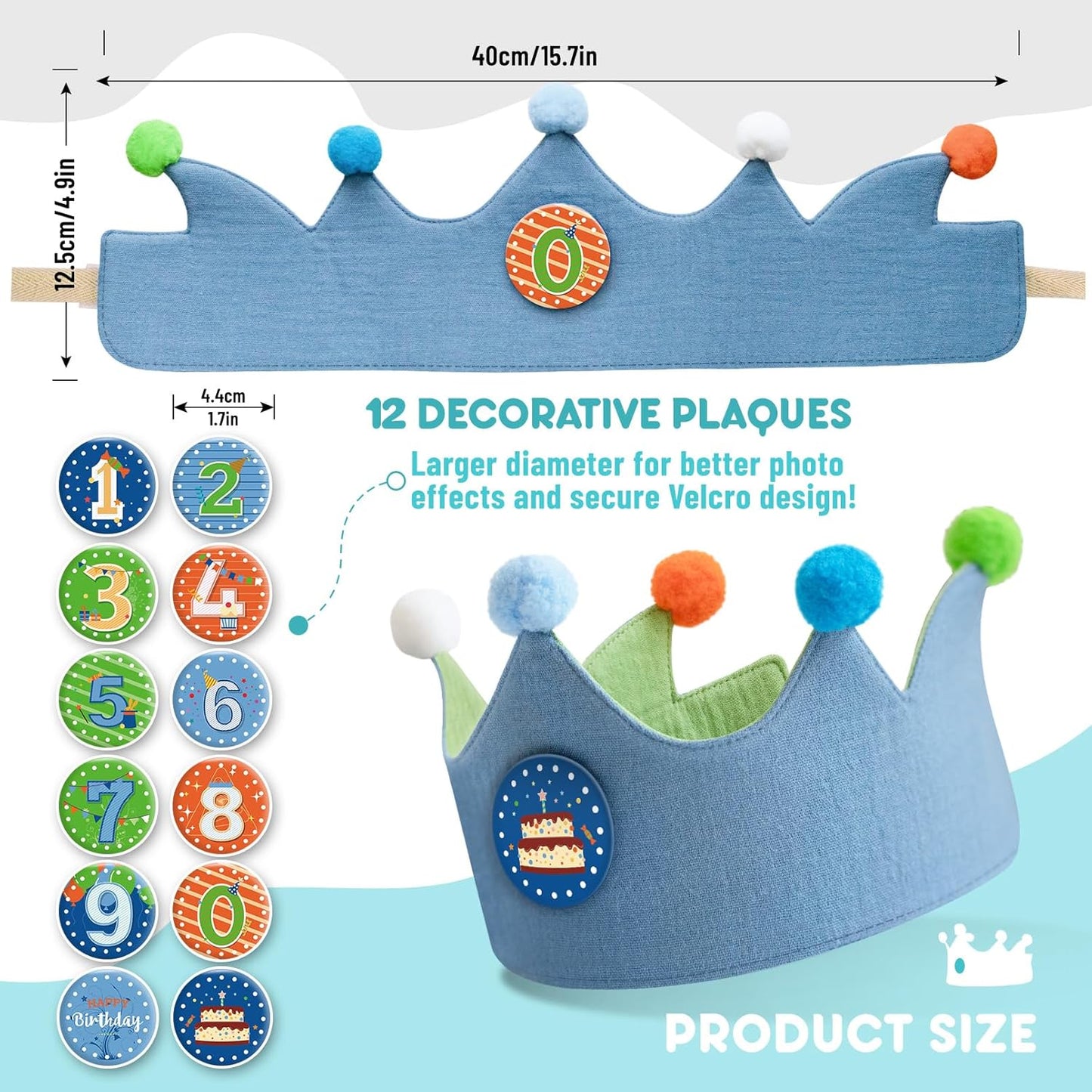 Reusable Birthday Crown with Numbers,Kids Birthday Hat Fabric Crown Pertain Kids Boy Toddler Girl Baby Bday Hats